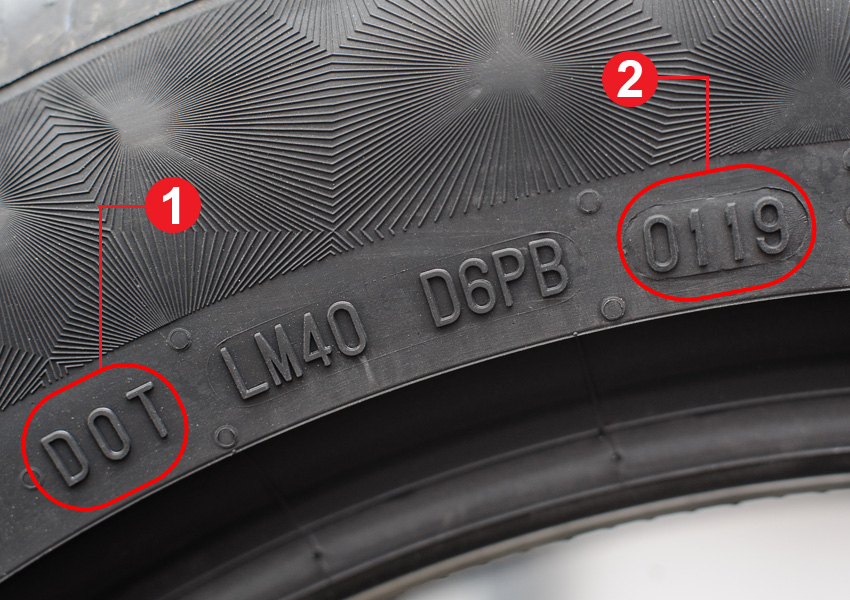 Beispiel einer DOT-Nummer auf einem Reifen
